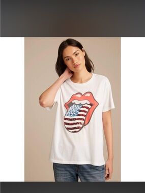 Lucky Brand Rolling Stones Graphic Tee with sequins on logo